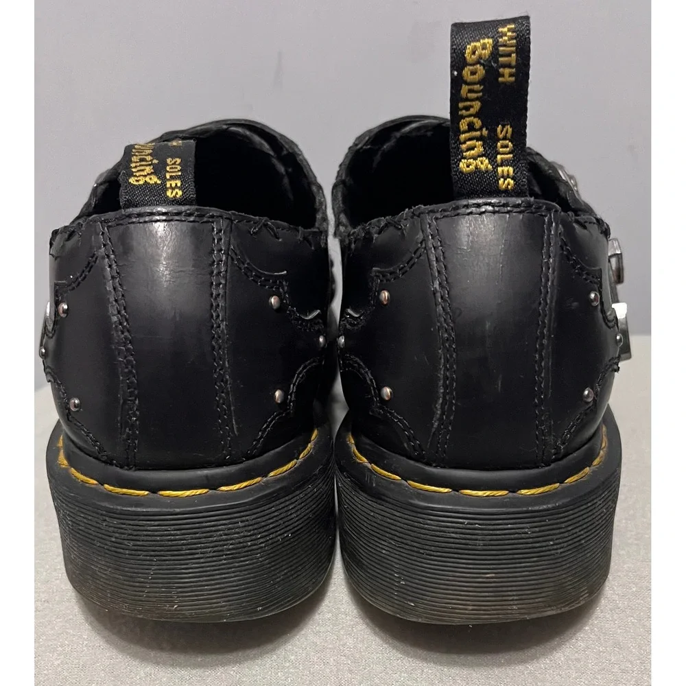 Dr. Martens Mens Ramsey Quad Monk Black Leather Woven Platform Shoes Sz 13